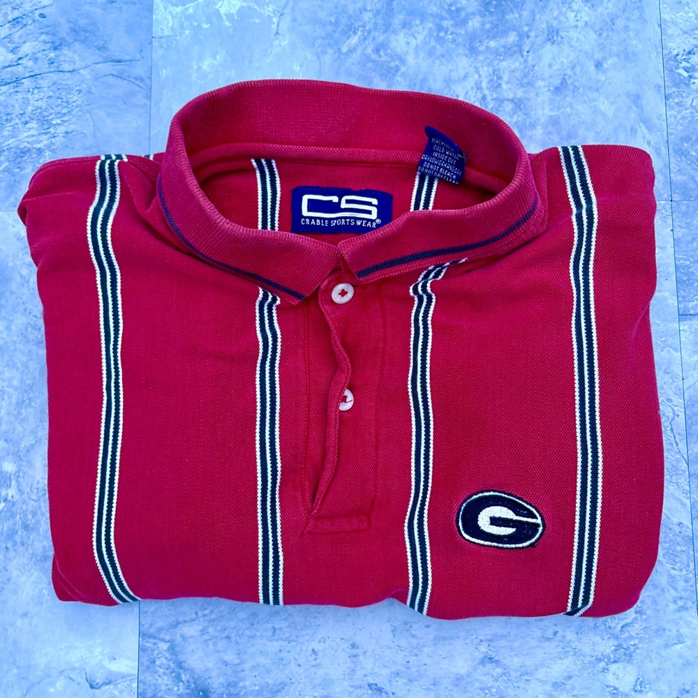 Crable Sportswear Georgia Bulldogs Mens XL Red Striped Cotton Polo Shirt NCAA